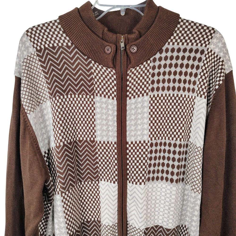 NWT Luxton Mens L SW117 Zip Cardigan Chocolate Patchwork Grandpacore Retro